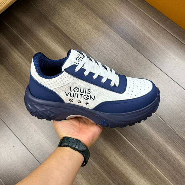 LV SPORT SNEAKER IN WHITE MIX NAVY BLUE CALFSKIN WITH LOGO