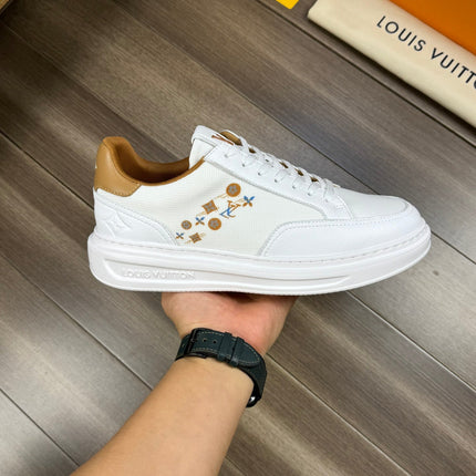LV TRAINER SNEAKER WHITE MIX COPPER BROWN CALFSKIN AND BREATHABLE FABRIC