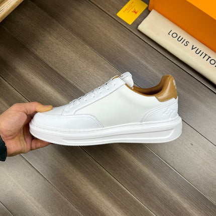 LV TRAINER SNEAKER WHITE MIX COPPER BROWN CALFSKIN AND BREATHABLE FABRIC