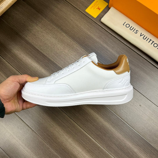 LV TRAINER SNEAKER WHITE MIX COPPER BROWN CALFSKIN AND BREATHABLE FABRIC