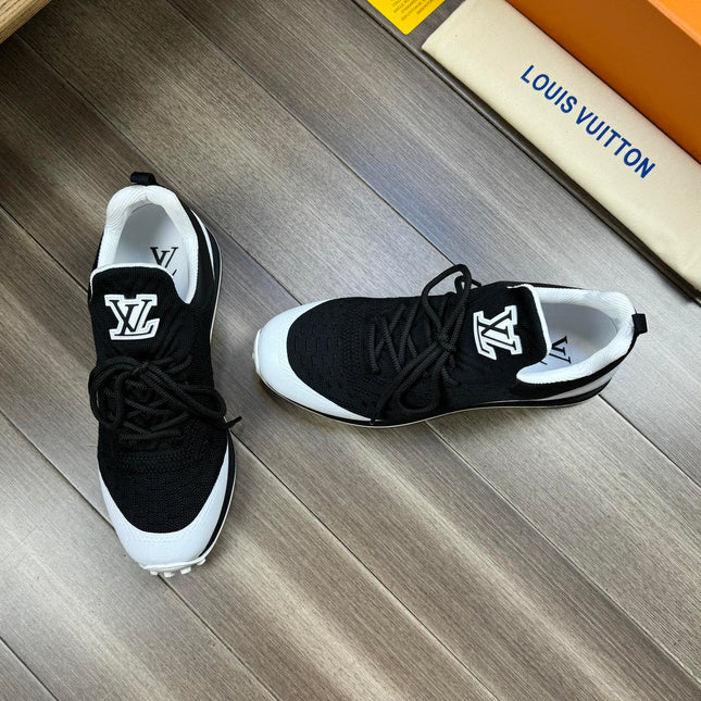 LV SNEAKERS IN BLACK MESH BREATHABLE FABRIC AND WHITE CALFSKIN