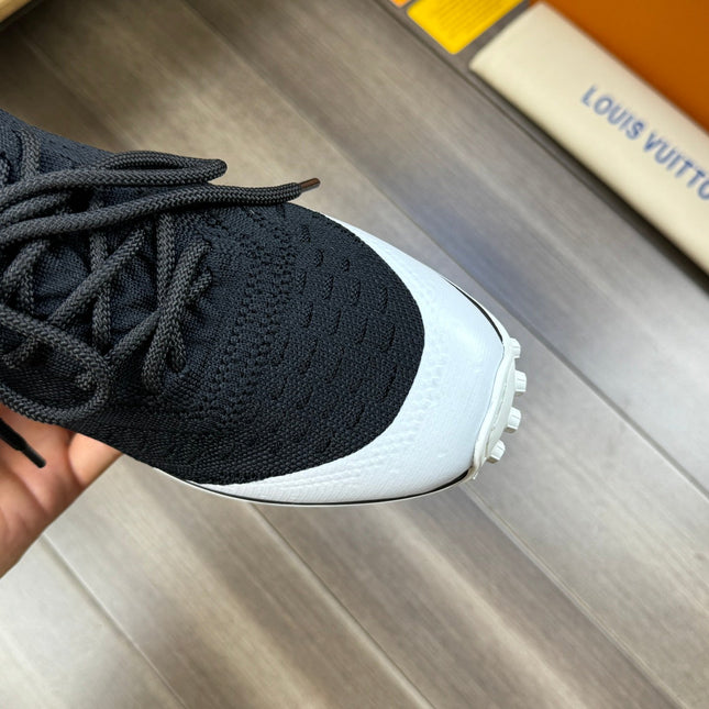 LV SNEAKERS IN BLACK MESH BREATHABLE FABRIC AND WHITE CALFSKIN