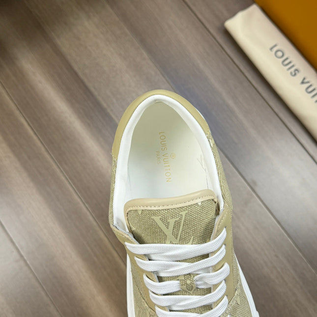 LV TRAINER SNEAKER IN OLIVE YELLOW MONOGRAM DENIM