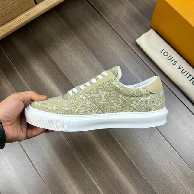 LV TRAINER SNEAKER IN OLIVE YELLOW MONOGRAM DENIM