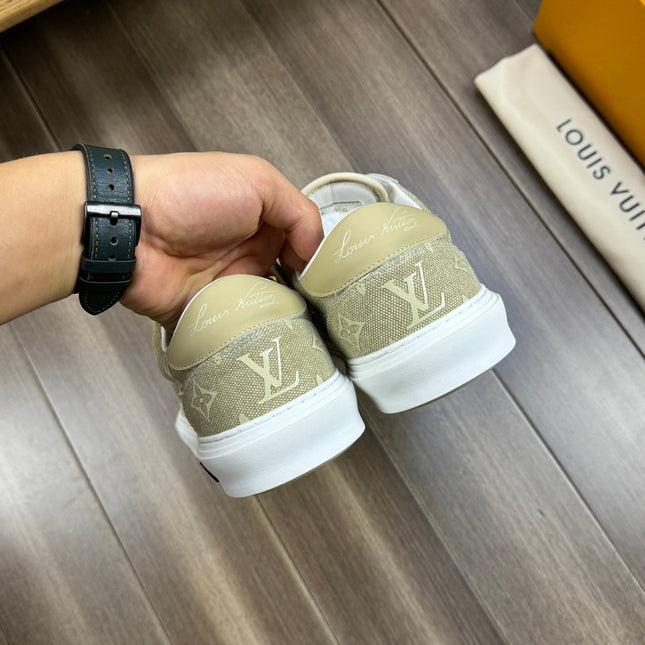 LV TRAINER SNEAKER IN OLIVE YELLOW MONOGRAM DENIM