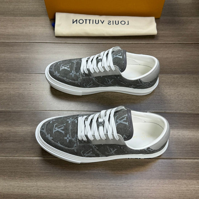 LV TRAINER SNEAKER IN GREY PASTEL MONOGRAM DENIM