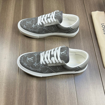 LV TRAINER SNEAKER IN GREY PASTEL MONOGRAM DENIM