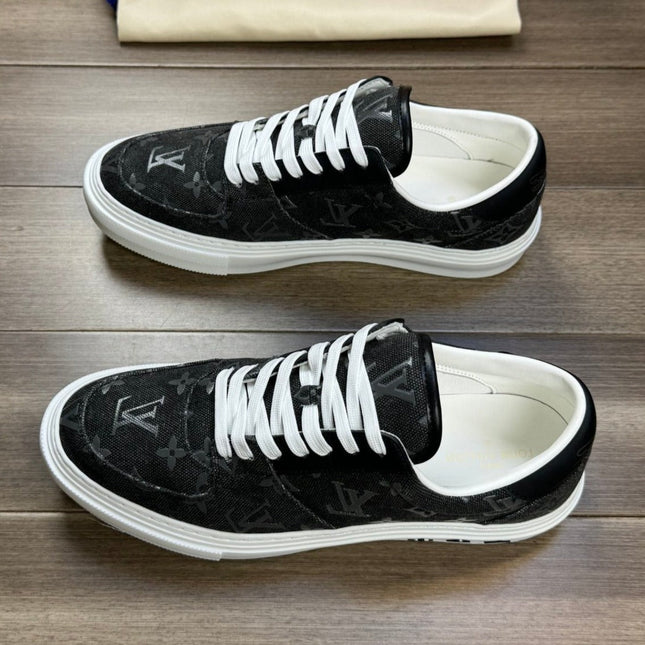LV TRAINER SNEAKER IN CHARCOAL BLACK MONOGRAM DENIM