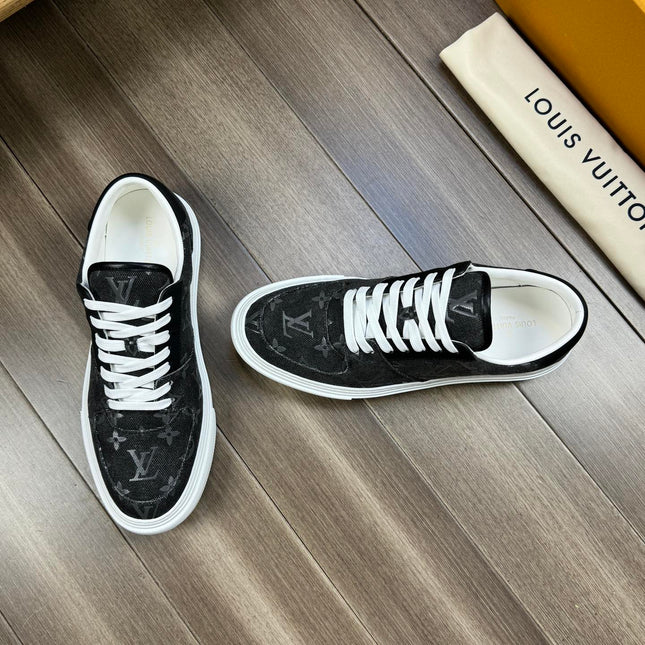 LV TRAINER SNEAKER IN CHARCOAL BLACK MONOGRAM DENIM