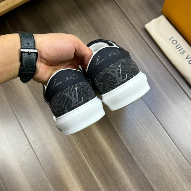 LV TRAINER SNEAKER IN CHARCOAL BLACK MONOGRAM DENIM