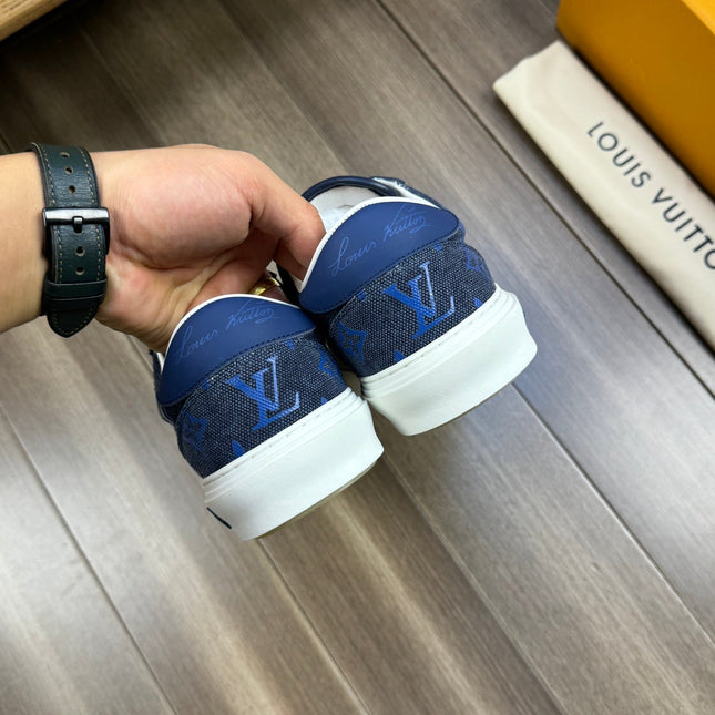 LV TRAINER SNEAKER IN BLACK AND BLUE MONOGRAM DENIM