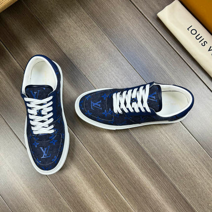 LV TRAINER SNEAKER IN BLACK AND BLUE MONOGRAM DENIM