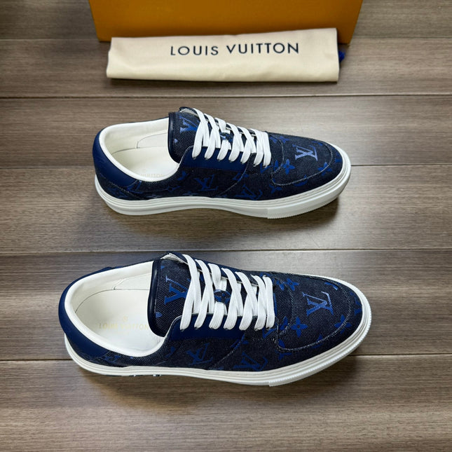 LV TRAINER SNEAKER IN BLACK AND BLUE MONOGRAM DENIM
