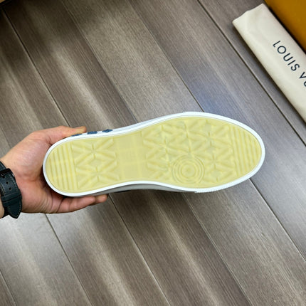 LV TRAINER SNEAKER IN BLACK AND BLUE MONOGRAM DENIM