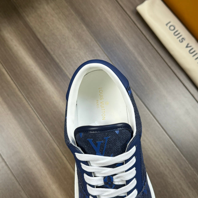 LV TRAINER SNEAKER IN BLACK AND BLUE MONOGRAM DENIM