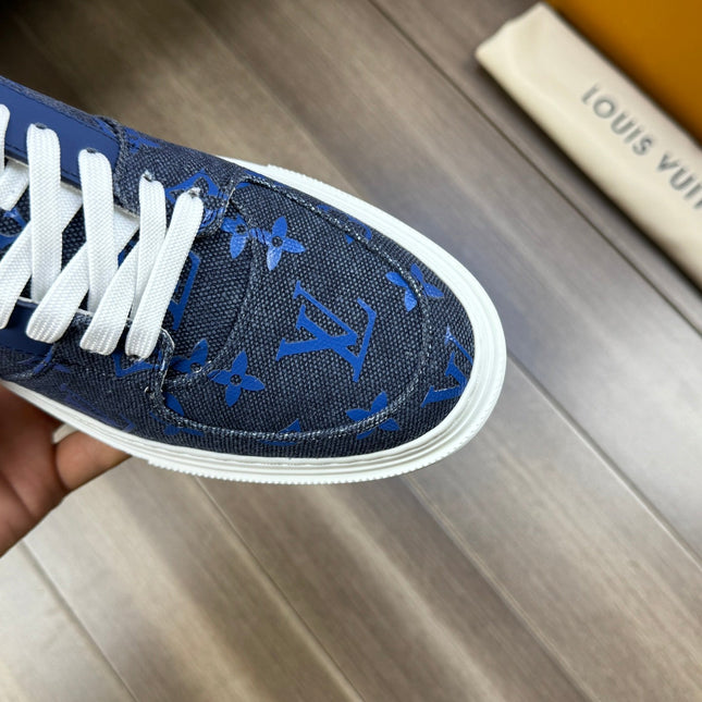 LV TRAINER SNEAKER IN BLACK AND BLUE MONOGRAM DENIM