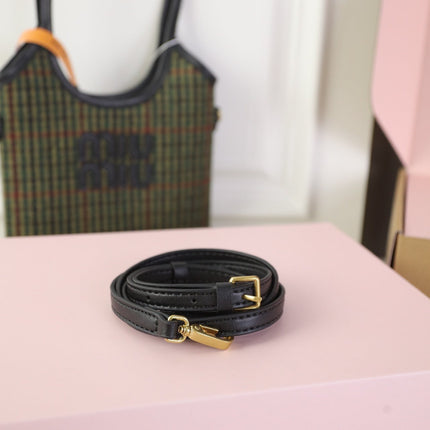 IVY MINI TOTE BAG 20 IN COLORFUL TARTAN AND BLACK LEATHER TRIM