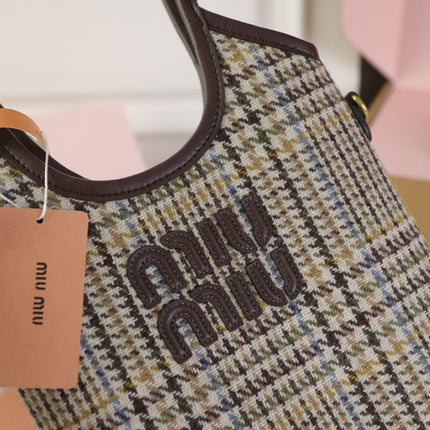 IVY MINI TOTE BAG 20 IN COLORFUL TARTAN AND BROWN LEATHER TRIM