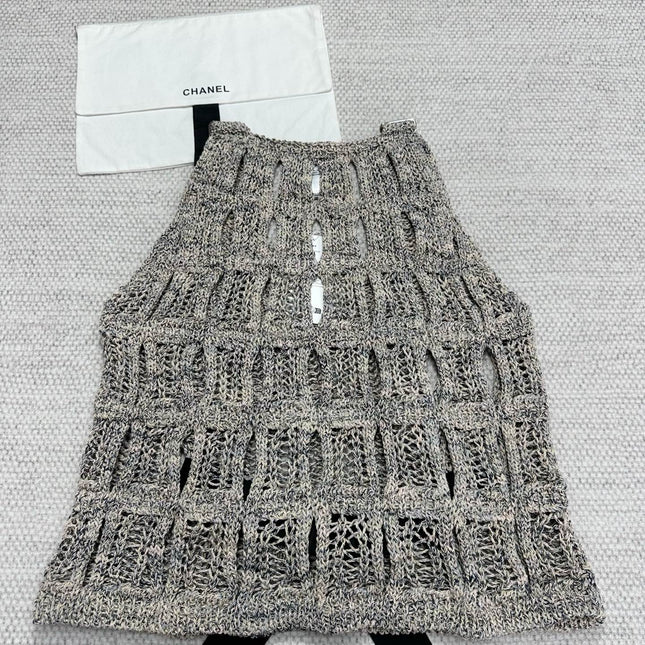 CC 25 Hollow Knitted Vest Gray Cotton