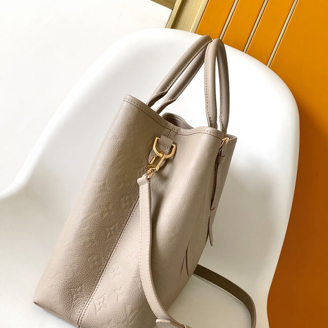 LV 25S BABYLONE TOTE GM BAG 37 IN TOURTERELLE GREY CALFSKIN GOLD HARDWARE