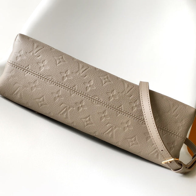 LV 25S BABYLONE TOTE BAG 32 IN TOURTERELLE GREY CALFSKIN GOLD HARDWARE