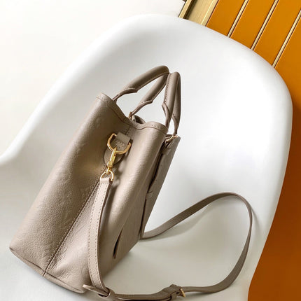 LV 25S BABYLONE TOTE BAG 32 IN TOURTERELLE GREY CALFSKIN GOLD HARDWARE