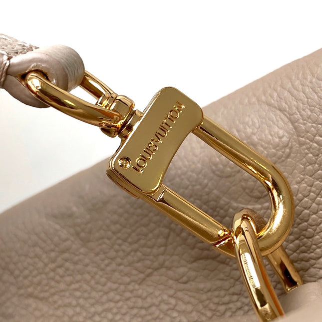 LV 25S BABYLONE TOTE BAG 32 IN TOURTERELLE GREY CALFSKIN GOLD HARDWARE