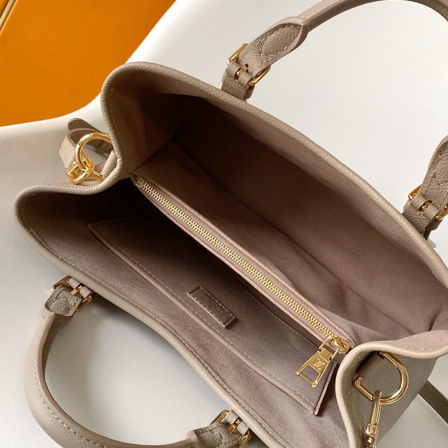 LV 25S BABYLONE TOTE BAG 32 IN TOURTERELLE GREY CALFSKIN GOLD HARDWARE