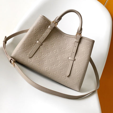 LV 25S BABYLONE TOTE BAG 32 IN TOURTERELLE GREY CALFSKIN GOLD HARDWARE
