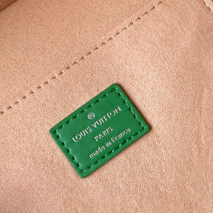 SHOPPER BAG 23 IN GREEN YELLOW CALFSKIN EMBROIDERED LOGO