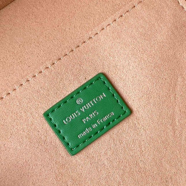 SHOPPER BAG 23 IN GREEN YELLOW CALFSKIN EMBROIDERED LOGO