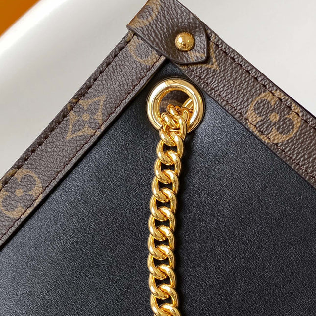 LV 25S NOVA MM BAG 37 IN BLACK CALFSKIN AND BROWN MONOGRAM CANVAS TRIM