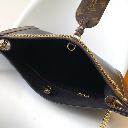 LV 25S NOVA MM BAG 37 IN BLACK CALFSKIN AND BROWN MONOGRAM CANVAS TRIM