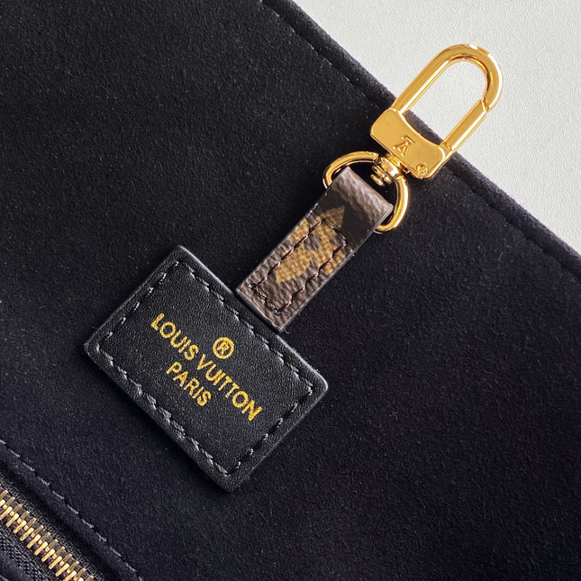 LV 25S NOVA MM BAG 37 IN BLACK CALFSKIN AND BROWN MONOGRAM CANVAS TRIM