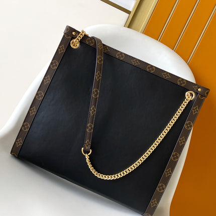 LV 25S NOVA MM BAG 37 IN BLACK CALFSKIN AND BROWN MONOGRAM CANVAS TRIM