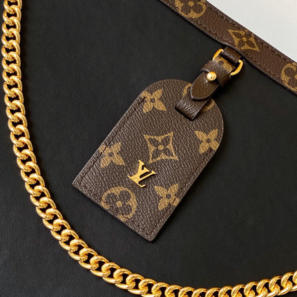 LV 25S NOVA MM BAG 37 IN BLACK CALFSKIN AND BROWN MONOGRAM CANVAS TRIM