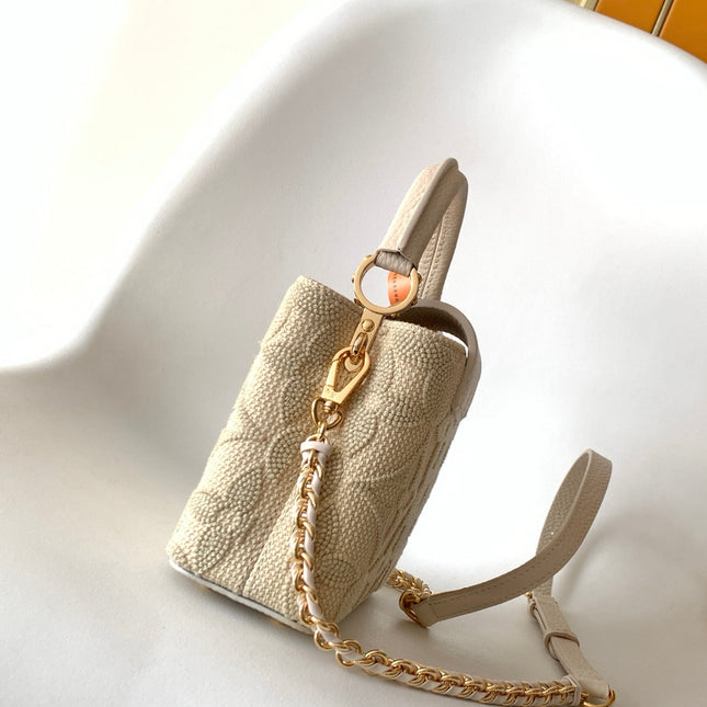 LV 25S CAPUCINES MINI BAG 21 IN VANILLA-COLORED EMBROIDERED CANVAS