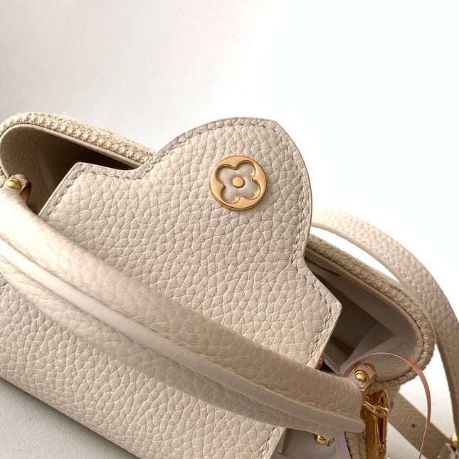LV 25S CAPUCINES MINI BAG 21 IN VANILLA-COLORED EMBROIDERED CANVAS