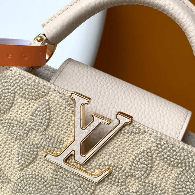 LV 25S CAPUCINES MINI BAG 21 IN VANILLA-COLORED EMBROIDERED CANVAS