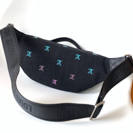 LV 25S DYNAMIC DENIM EMBROIDERED BUMBAG 37 IN BLACK CANVAS