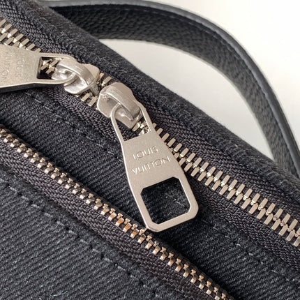 LV 25S DYNAMIC DENIM EMBROIDERED BUMBAG 37 IN BLACK CANVAS