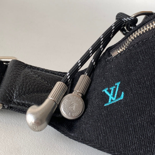 LV 25S DYNAMIC DENIM EMBROIDERED BUMBAG 37 IN BLACK CANVAS