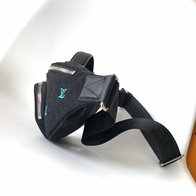 LV 25S DYNAMIC DENIM EMBROIDERED BUMBAG 37 IN BLACK CANVAS