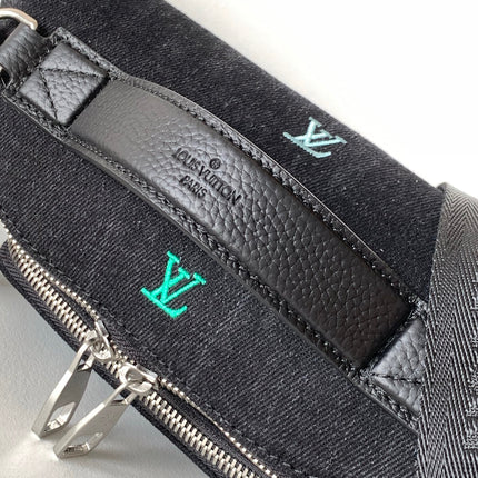 LV 25S DYNAMIC DENIM EMBROIDERED BUMBAG 37 IN BLACK CANVAS