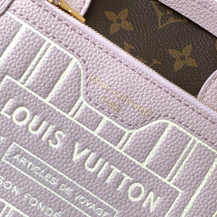 LV 25S NEVERFULL BANDOULIÈRE INSIDE OUT BB 24 IN LIGHT PURPLE AND BROWN CALFSKIN