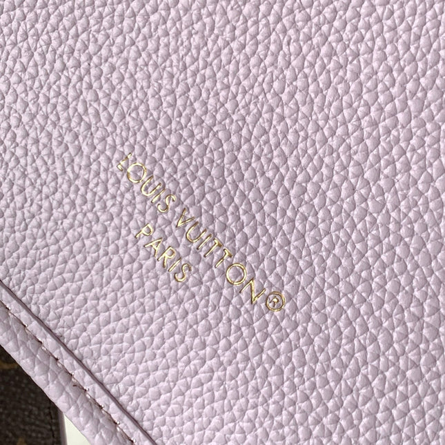 LV 25S NEVERFULL BANDOULIÈRE INSIDE OUT BB 31 IN LIGHT PURPLE AND BROWN CALFSKIN