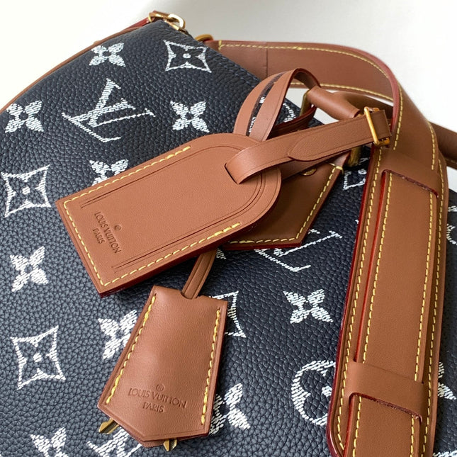 LV 25S SPEEDY BANDOULIÈRE BAG 40 IN CHARCOAL BLUE CALFSKIN GOLD HARDWARE