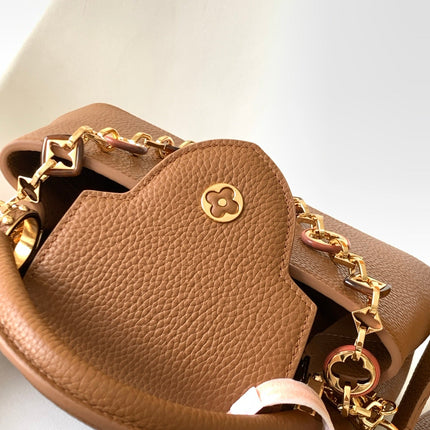 LV 25S CAPUCINES BAG 27 IN TAN CALFSKIN GOLD HARDWARE