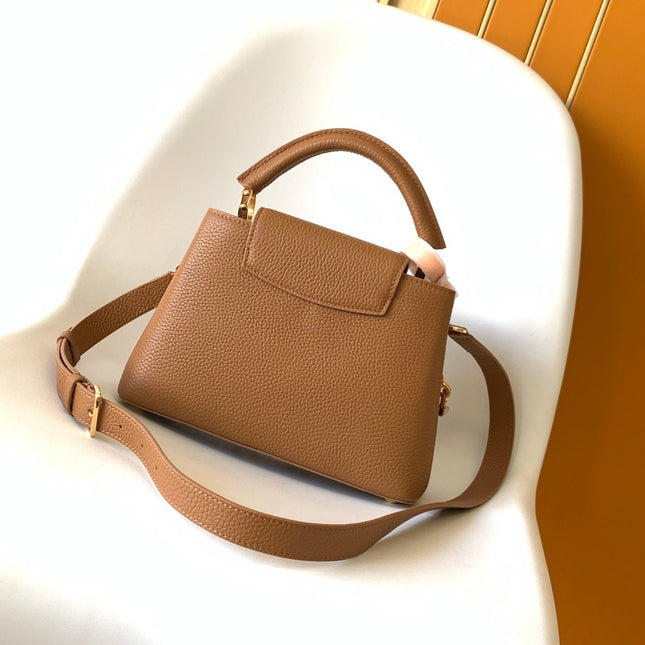 LV 25S CAPUCINES BAG 27 IN TAN CALFSKIN GOLD HARDWARE