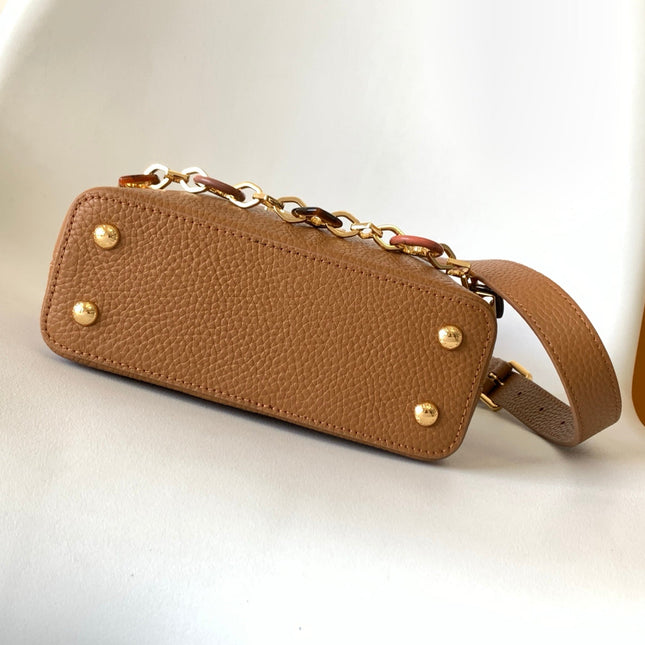 LV 25S CAPUCINES BAG 21 IN TAN CALFSKIN GOLD HARDWARE